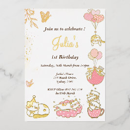 猫テーマベビーガール1歳 箔招待状