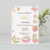 猫テーマベビーガール1歳 箔招待状 (立ち正面)