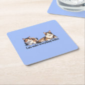 猫テーマ愛らしいライトブルー紙コースター スクエアペーパーコースター (アングル)