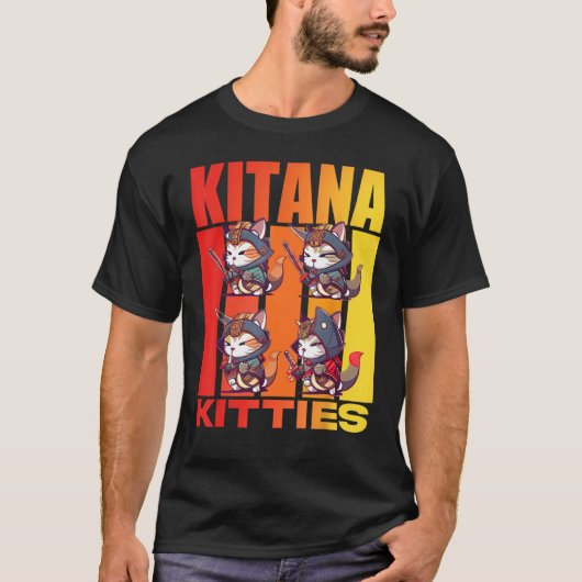 猫デザインと封建時代のスタイル侍子猫玲 Tシャツ (正面)