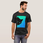 猫デザインのベッド 黒猫 ブルー グリーン Tシャツ (正面フル)