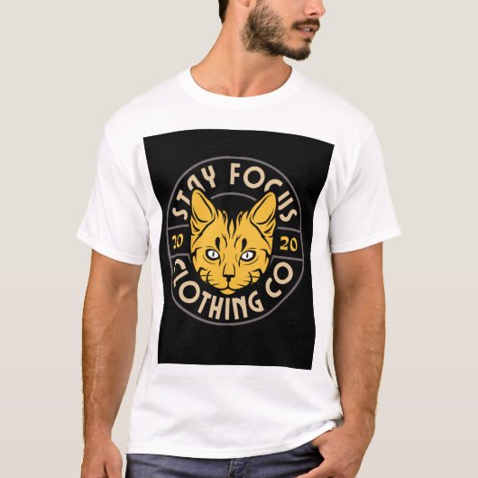 「猫デザインの白いフル袖Tシャツ」 Tシャツ (正面)