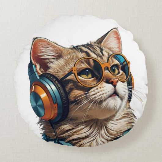 猫デザイン枕 ラウンドクッション (正面)