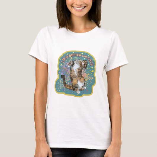 猫デザインTシャツ ネコと一緒なら人生は完璧 Tシャツ (正面)