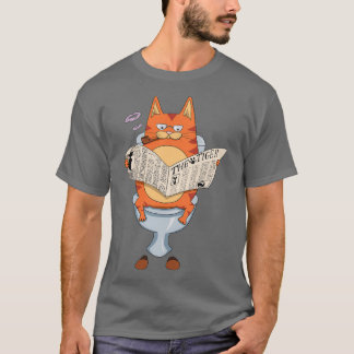 猫トイレに座るおもしろい猫好きトイレフー Tシャツ