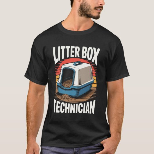 猫トイレ技術者 ネコ好き猫 Tシャツ (正面)