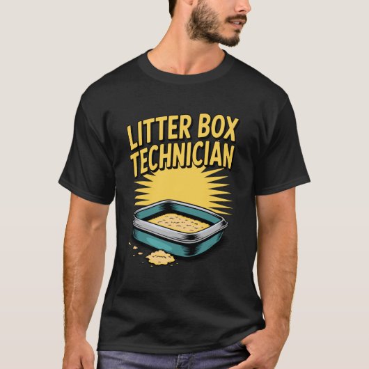 猫トイレ技術者 ネコ好き猫 Tシャツ (正面)