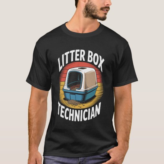 猫トイレ技術者 ネコ好き猫 Tシャツ (正面)