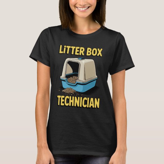 猫トイレ技術者 ネコ好き猫 Tシャツ (正面)