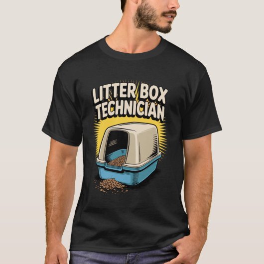 猫トイレ技術者 楽しい猫好き Tシャツ (正面)