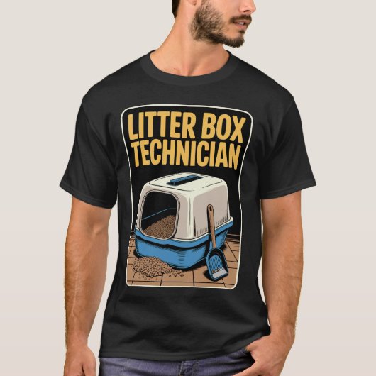 猫トイレ技術者 笑う猫好き Tシャツ (正面)