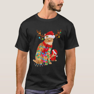 猫トナカイサンタハットクリスマスライトアニマルクリスマス Tシャツ