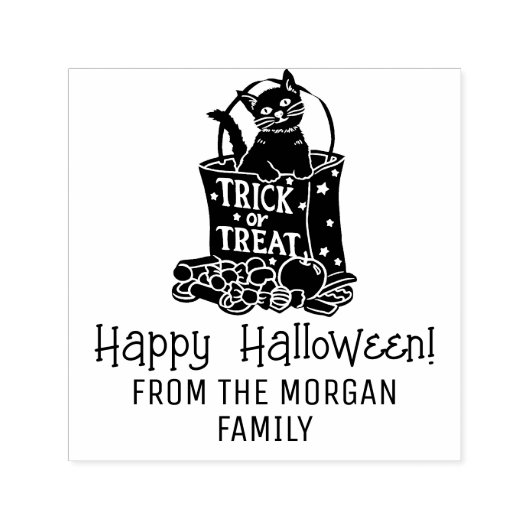 猫トリックトリートバッグハッピーハローウィンウィッシュ名 セルフインキングスタンプ (デザイン)