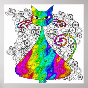 猫トリップ(幻覚体験)のようなサイケデリックポスター ポスター