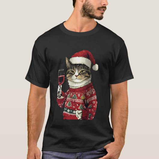 猫トーストクリスマスお祝いアートプリント Tシャツ (正面)