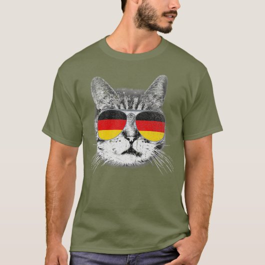猫ドイツ国旗レトロおもしろいトップ Tシャツ (正面)