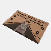 猫ドパーソナライズされたアマット、ようこそ我が家へ ドアマット (アングル)