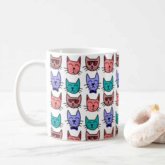 猫ドーカラフルドル顔セラミックマグ11oz/15oz コーヒーマグカップ (ドーナツ)