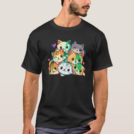 猫ネコ可愛い子猫パイルアニメかわいい猫 Tシャツ (正面)
