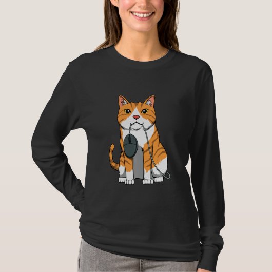 猫ネコ猫ゲーマーゲーム付きコンピューターマウス Tシャツ (正面)