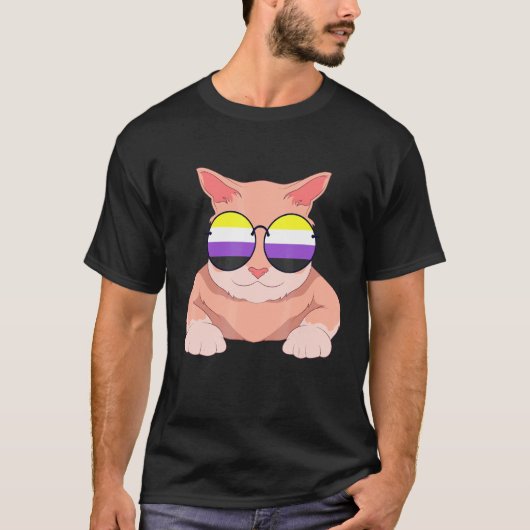 猫ノンバイナリーフラグサングラスLgbtプライドノンバイナー Tシャツ (正面)