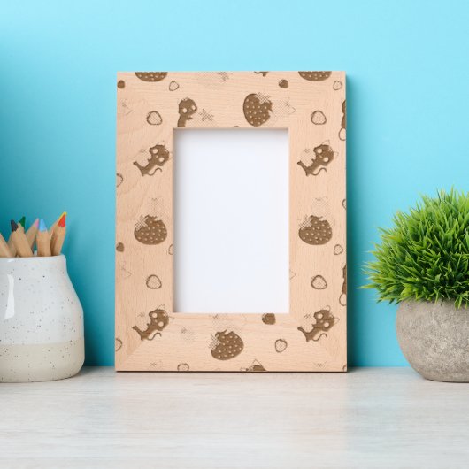 猫ハッピーピンクのイチゴ猫 レーザー彫刻フレーム (正面)