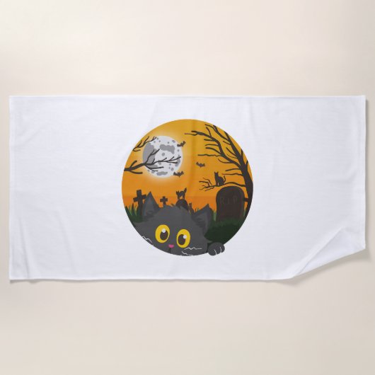 猫ハロウィンキットンハロウィーンの衣装 ビーチタオル (正面)
