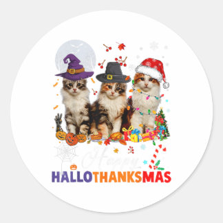 猫ハロウィンクリスマスハッピーハロサンクスマ感謝してい ラウンドシール