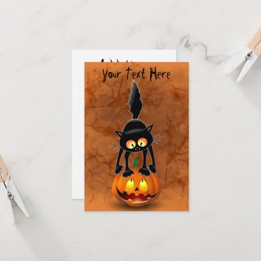 猫ハロウィン怖い漫画のキャラクターが立つ カード (正面/裏面インサイチュ)