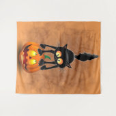 猫ハロウィン怖い漫画のキャラクターが立つ タペストリー (正面(横))