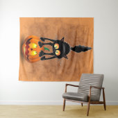 猫ハロウィン怖い漫画のキャラクターが立つ タペストリー (インサイチュ(横))