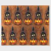 猫ハロウィン怖い漫画のキャラクターが立つ ラッピングペーパー (フラット)