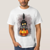 猫ハロウィン怖い漫画のキャラクターが立つ Tシャツ (正面)