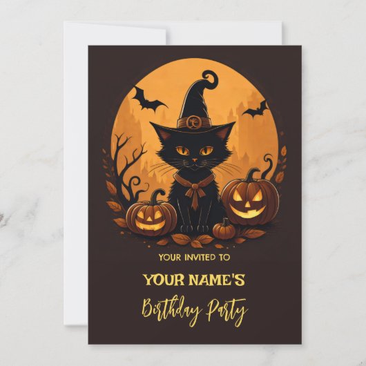 猫ハロウィーンの誕生日 招待状 (正面)