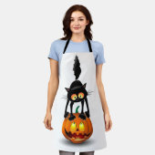 猫ハロウィーン怖いカボチャの漫画 エプロン (着用した状態)