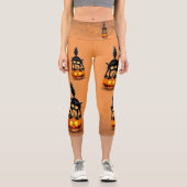 猫ハロウィーン怖いカボチャの漫画 カプリレギンス (正面)