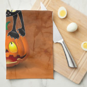 猫ハロウィーン怖いカボチャの漫画 キッチンタオル (四つ折り)