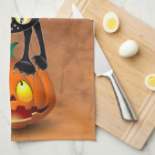 猫ハロウィーン怖いカボチャの漫画 キッチンタオル (四つ折り)