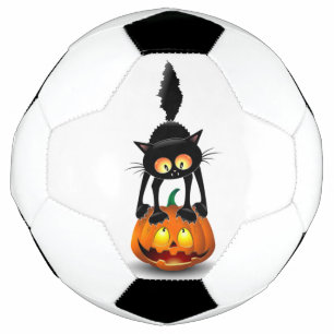 猫ハロウィーン怖いカボチャの漫画 サッカーボール