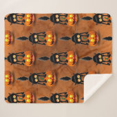 猫ハロウィーン怖いカボチャの漫画 シェルパブランケット (正面(横))