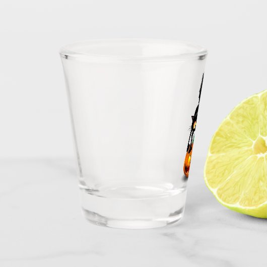 猫ハロウィーン怖いカボチャの漫画 ショットグラス (左)