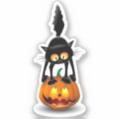 猫ハロウィーン怖いカボチャの漫画 シール (正面)