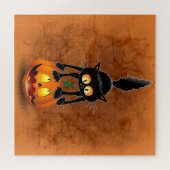 猫ハロウィーン怖いカボチャの漫画 ジグソーパズル (横)