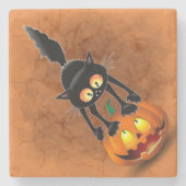 猫ハロウィーン怖いカボチャの漫画 ストーンコースター (正面)