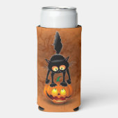 猫ハロウィーン怖いカボチャの漫画 スリム缶クーラー (Seltzer正面)