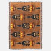 猫ハロウィーン怖いカボチャの漫画 スローブランケット (正面縦)