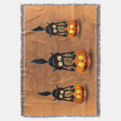 猫ハロウィーン怖いカボチャの漫画 スローブランケット (正面縦)