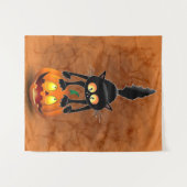 猫ハロウィーン怖いカボチャの漫画 タペストリー (正面(横))