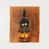猫ハロウィーン怖いカボチャの漫画 タペストリー (正面)