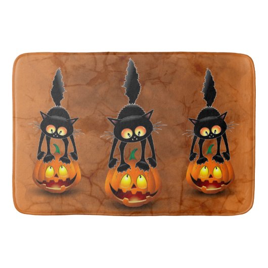 猫ハロウィーン怖いカボチャの漫画 バスマット (正面)